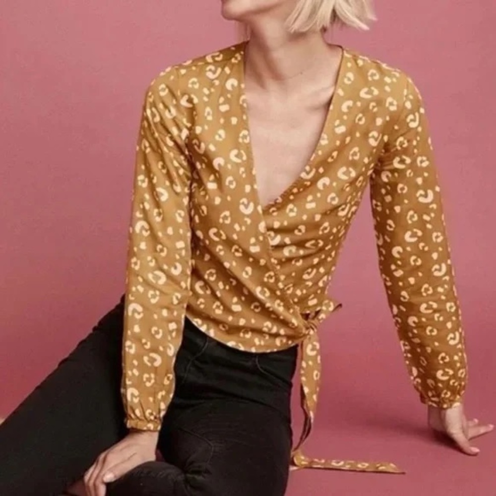 Marine Layer Leopard Wrap Blouse with Long Sleeves